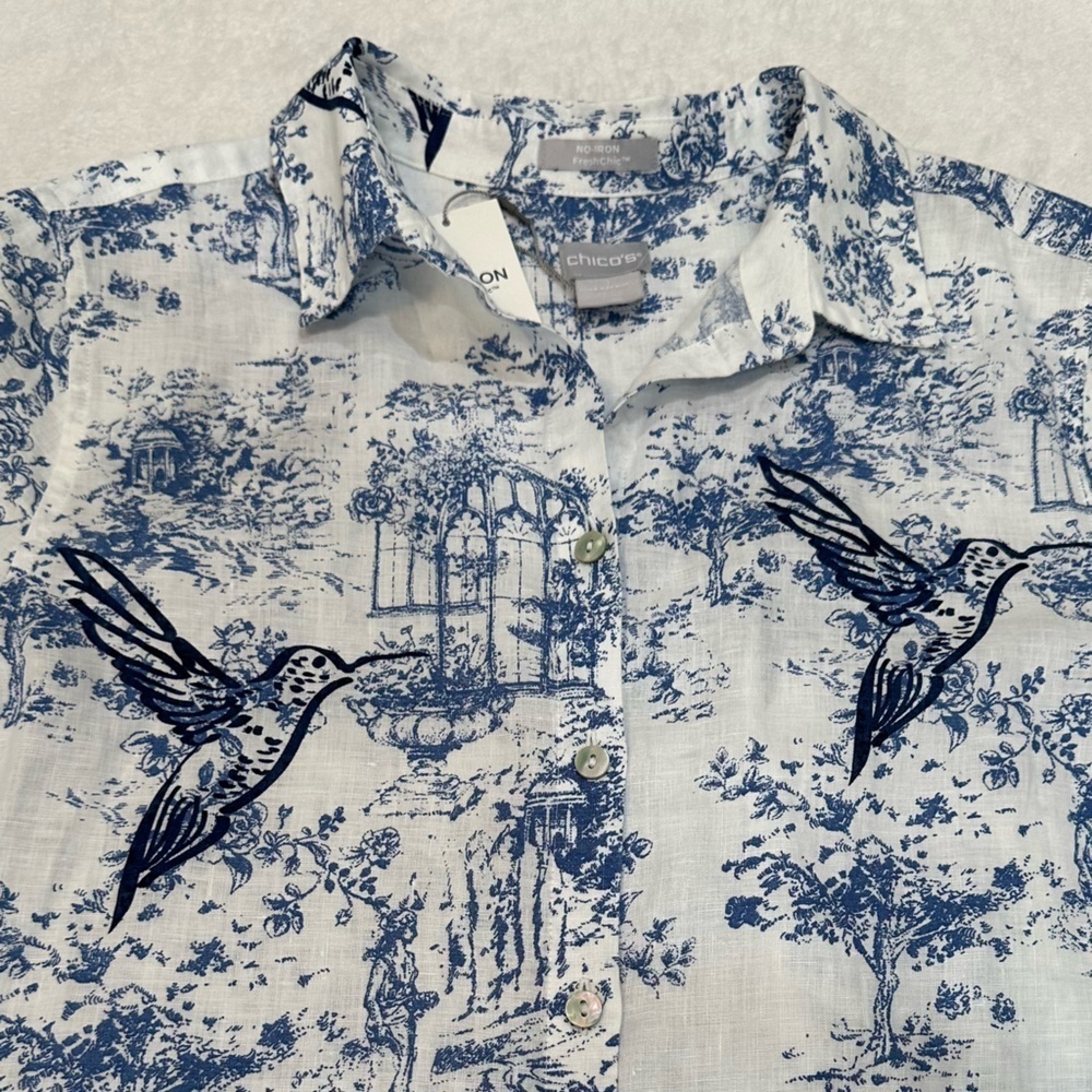 Chico's 100% Linen Animal Print Midi Dress Embroidered With Pocket Size 1/Medium - Picture 4 of 16